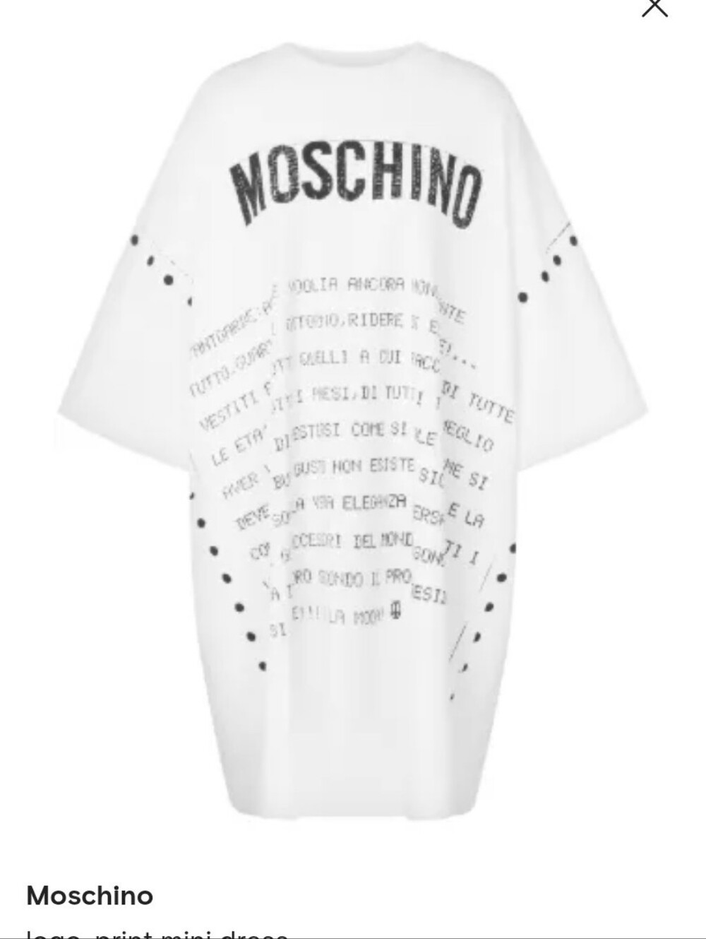Moschino White Mini-dress with Black Logo and Script Accents. Size L